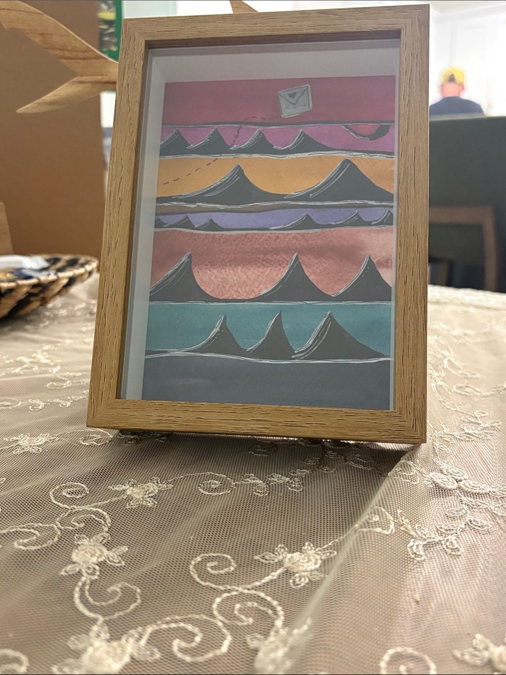 Love letter is on its way. Colorful Layered Wave Art Print in Oak Frame